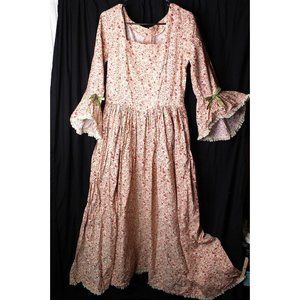 Vintage Handmade Pink Green Cream Floral Prairie Victorian M Women's Dress